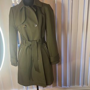 Express Women’s Double-Breasted Trench Down Coat Olive Green